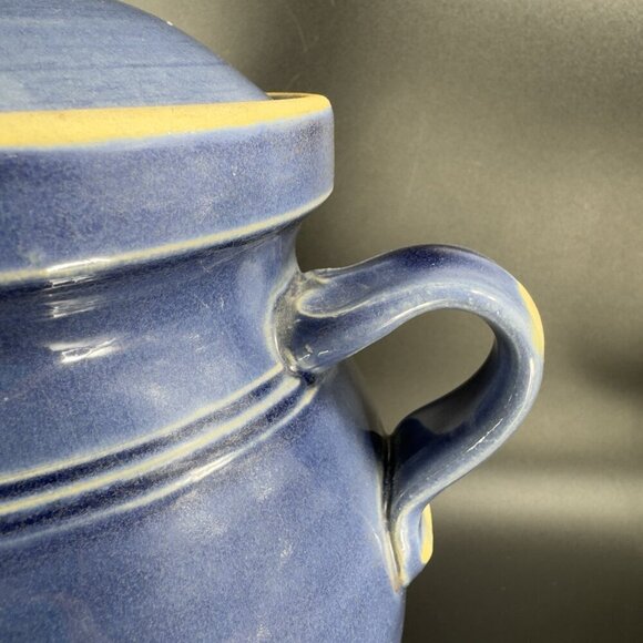 Rowe Pottery Cambridge Works Blue Glazed Jug Handle Pitcher Flower Canister Jar - Picture 10 of 16
